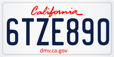 CA license plate 6TZE890