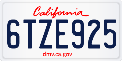 CA license plate 6TZE925