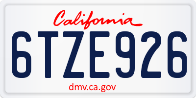 CA license plate 6TZE926
