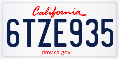 CA license plate 6TZE935