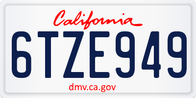 CA license plate 6TZE949