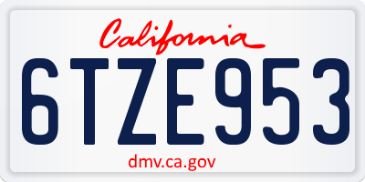 CA license plate 6TZE953