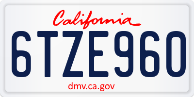 CA license plate 6TZE960