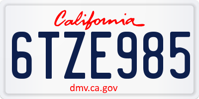 CA license plate 6TZE985