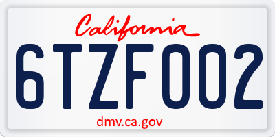 CA license plate 6TZF002