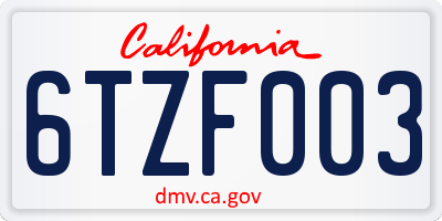 CA license plate 6TZF003