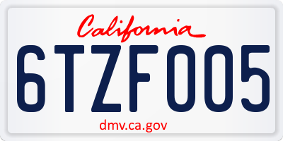 CA license plate 6TZF005