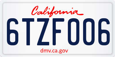 CA license plate 6TZF006