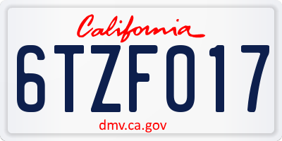 CA license plate 6TZF017