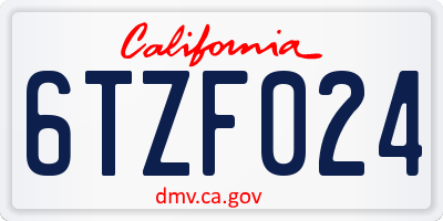 CA license plate 6TZF024