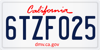 CA license plate 6TZF025