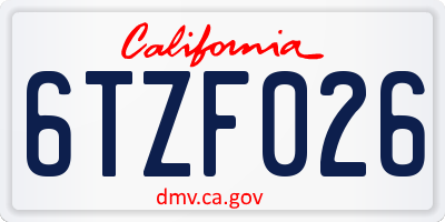 CA license plate 6TZF026