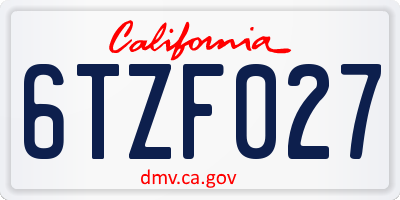 CA license plate 6TZF027