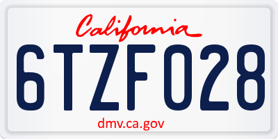 CA license plate 6TZF028