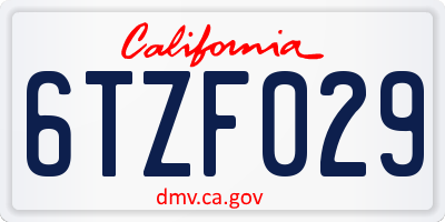 CA license plate 6TZF029