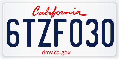 CA license plate 6TZF030