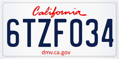 CA license plate 6TZF034