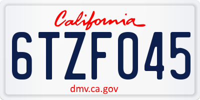 CA license plate 6TZF045