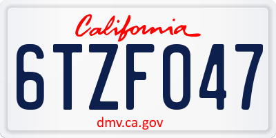 CA license plate 6TZF047
