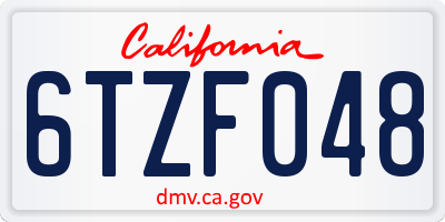 CA license plate 6TZF048