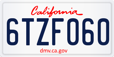 CA license plate 6TZF060