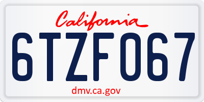 CA license plate 6TZF067
