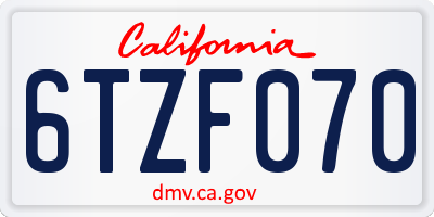 CA license plate 6TZF070