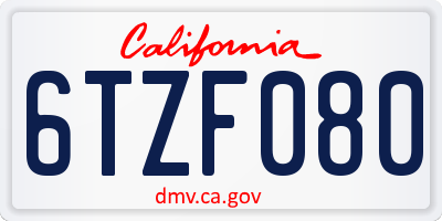 CA license plate 6TZF080