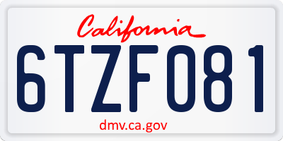 CA license plate 6TZF081