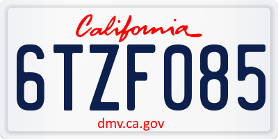 CA license plate 6TZF085