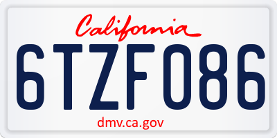CA license plate 6TZF086