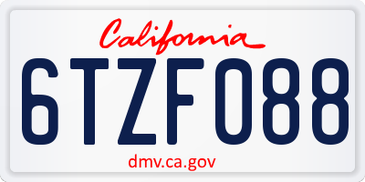 CA license plate 6TZF088