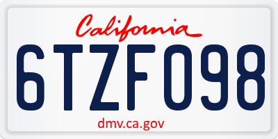 CA license plate 6TZF098