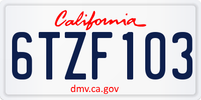 CA license plate 6TZF103