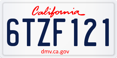 CA license plate 6TZF121