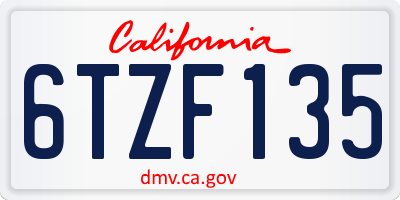 CA license plate 6TZF135