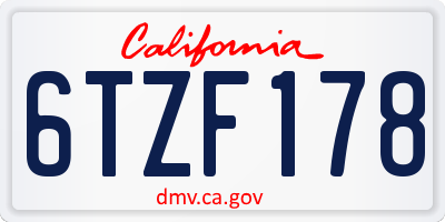 CA license plate 6TZF178