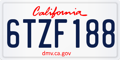 CA license plate 6TZF188