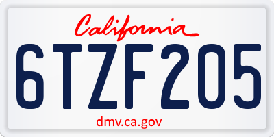CA license plate 6TZF205