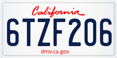 CA license plate 6TZF206