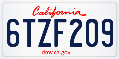 CA license plate 6TZF209