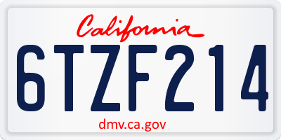 CA license plate 6TZF214
