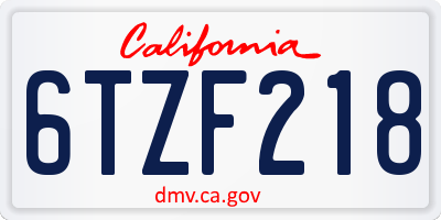 CA license plate 6TZF218