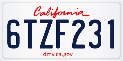 CA license plate 6TZF231