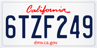 CA license plate 6TZF249