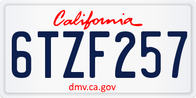 CA license plate 6TZF257