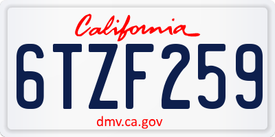 CA license plate 6TZF259
