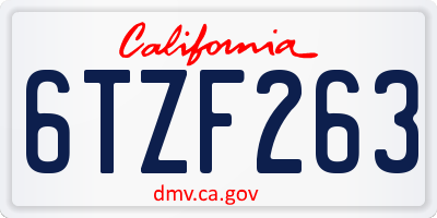 CA license plate 6TZF263