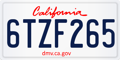 CA license plate 6TZF265