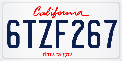 CA license plate 6TZF267